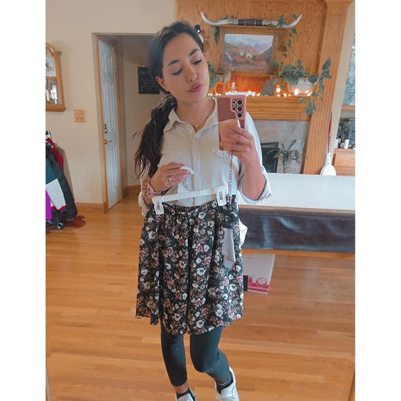 Floral Print Skirt Elastic Waist Knee Length Cottagecore Garden Party - Picture 3 of 5